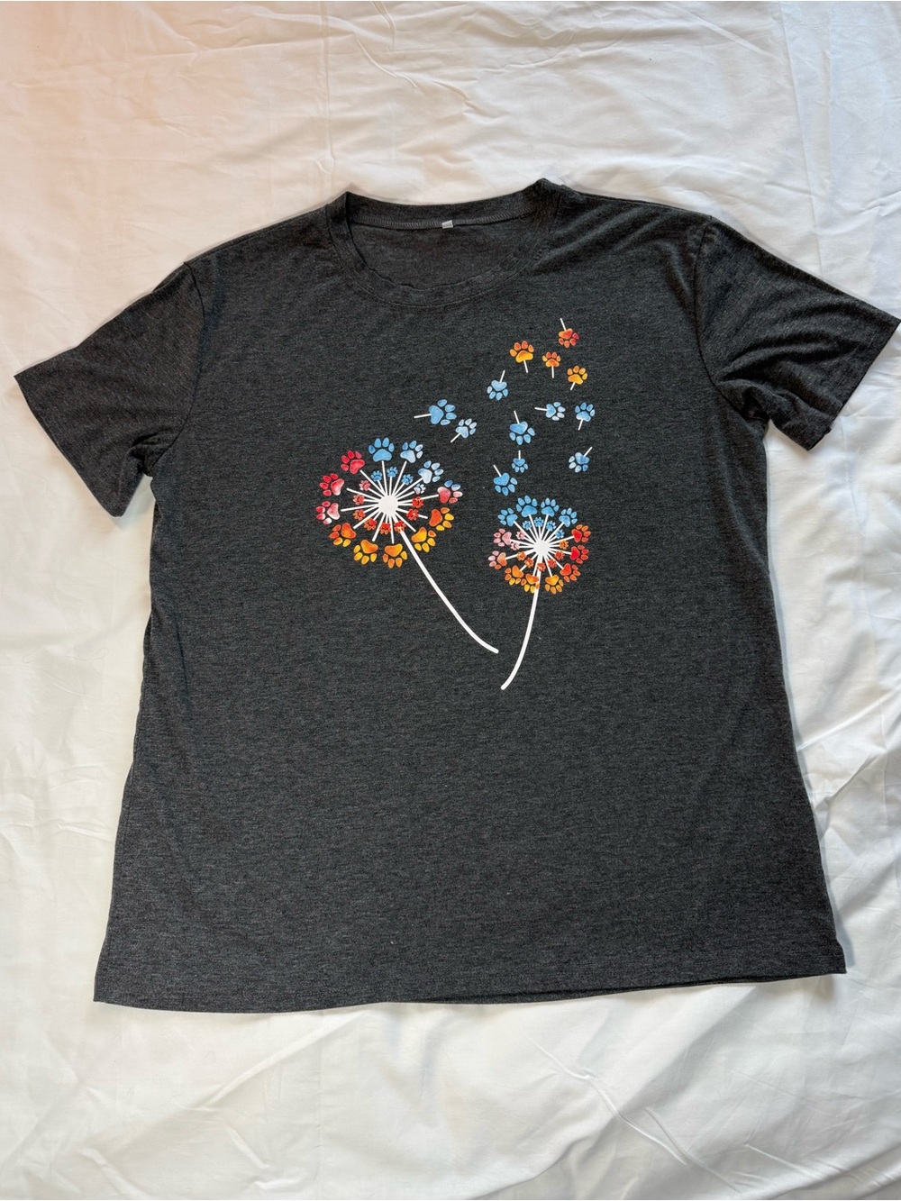 Women’s Dark Gray Floral Dandelion Paw print Graphic Tee